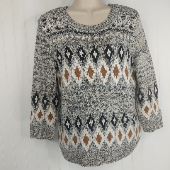 H&M Marled Tribal Print Chunky Boxy Sweater Sz M - Picture 4 of 11